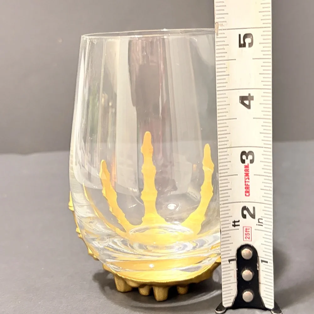 Pottery Barn Brass Skeleton Hand Stemless Wine Glass Halloween Gothic Fast Ship